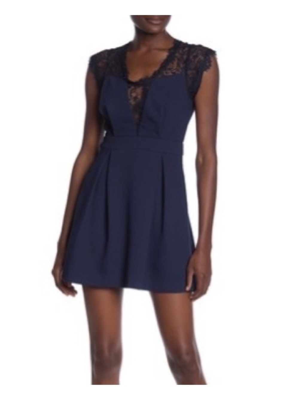 BCBGeneration Navy Lace-Trim Mini Dress